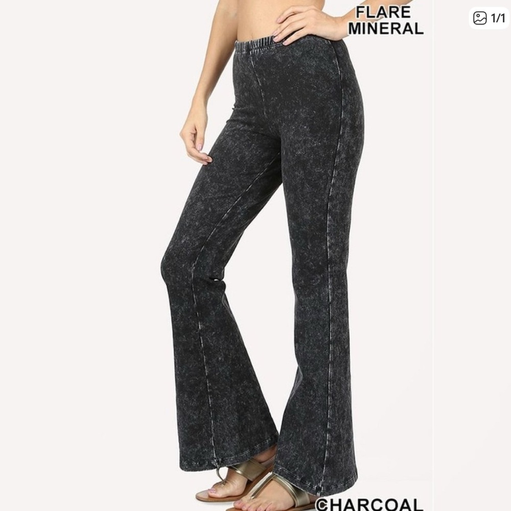 Zenana Signature Mineral Wash Flare Leg Pants - Size Medium